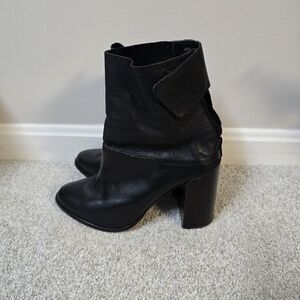 Atelje‎ 71 Madison Black Pebbled Leather Boots 4" Heel Sz 8.5 Made In Brazil